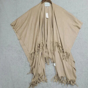 NWT Anthropologie Andersen & Lauth Beige Fringe Shawl Wrap Cape Kimono  12PT